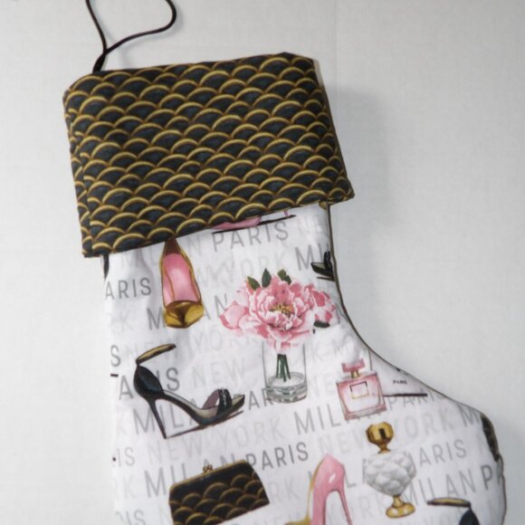 High Heels Pocket books Flowers Paris 14" Hand Crafted Christmas Stocking - Picture 6 of 9